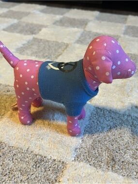 PINK Victoria's Secret Pink Polka Dot Plush Dog with Blue Tee